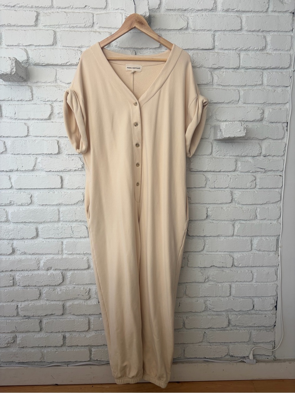 Mara Hoffman Cream Button-Front Long Sleeve Jumpsuit